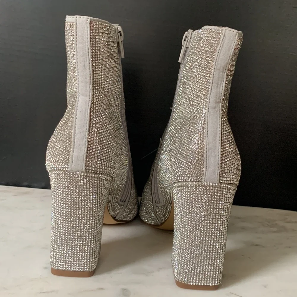 Madden Girl Flex-r Pointed Toe Block Heel Rhinestone Embellished Ankle  …